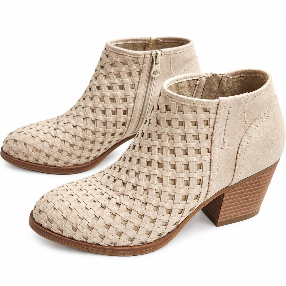 White Mt Lauren Womens 9 Cream Lattice Ankle Boot Block Heel Festival Western